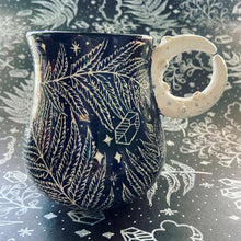 Load image into Gallery viewer, Ceramic Moon Handle Mug - Fern & Crystal Sgrafitto Cup (a)