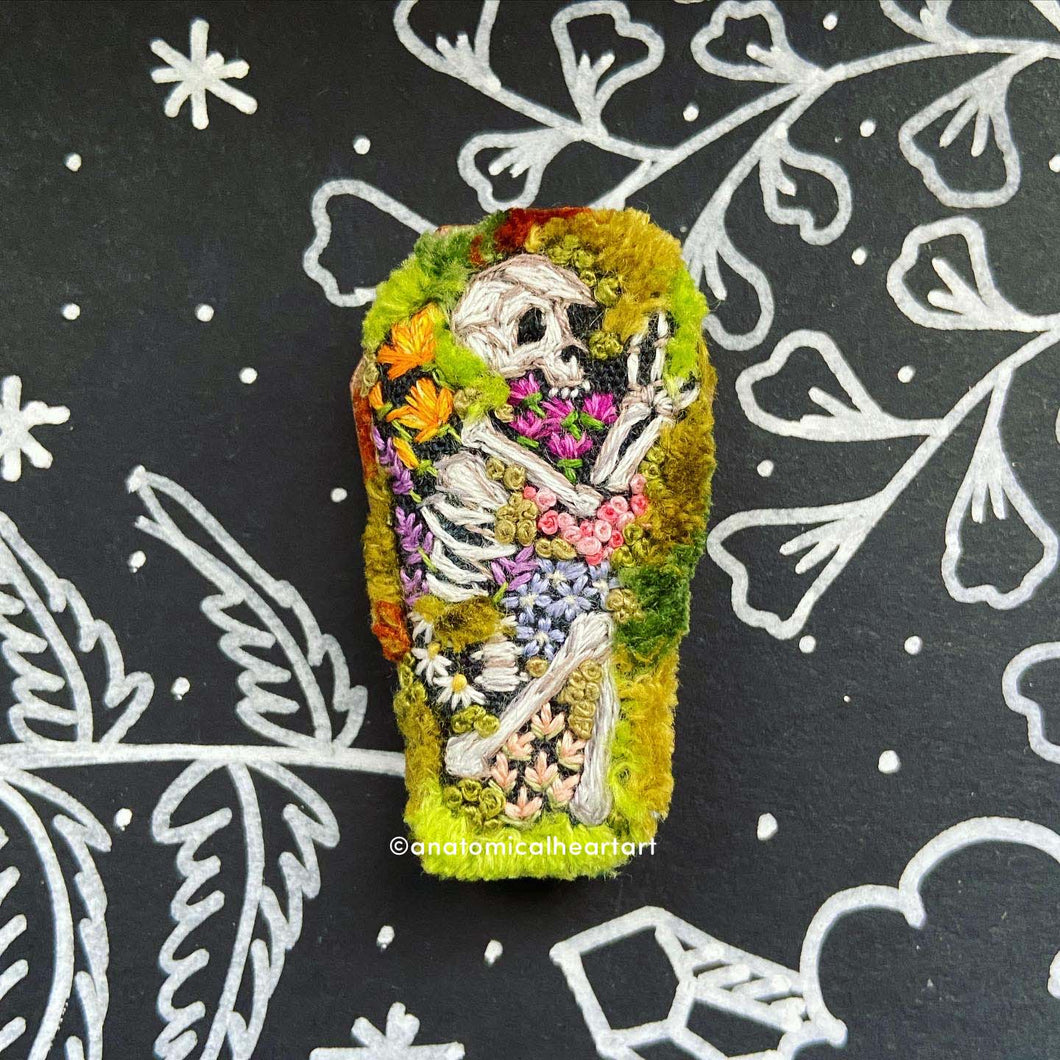 Mossy Skeleton Coffin Embroidery